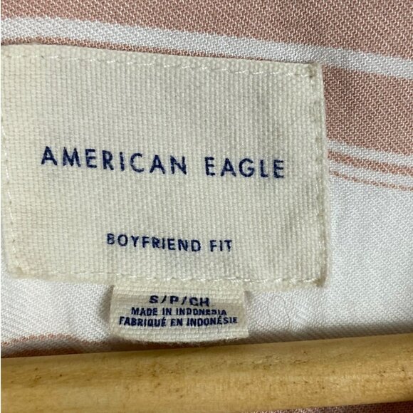 AMERICAN Eagle Womens Boyfriend Fit Neutral Striped Button Down Shirt Size Small - Picture 7 of 7